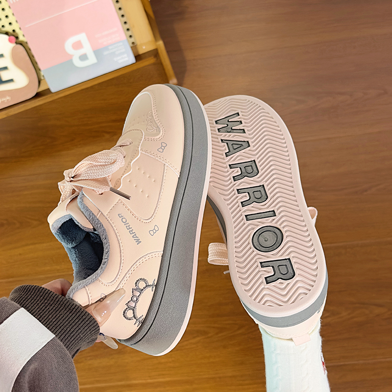 回力粉色kt可爱厚底板鞋冬季加绒