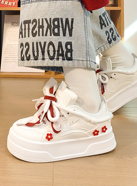 回力原创小花厚底小白鞋女新款爆款百搭小众设计网红增高休闲板鞋