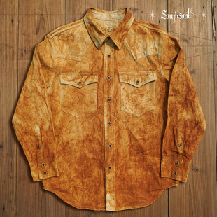 重磅纯棉美式复古手工铁锈染西部衬衫植物染草木染外套小众艺术