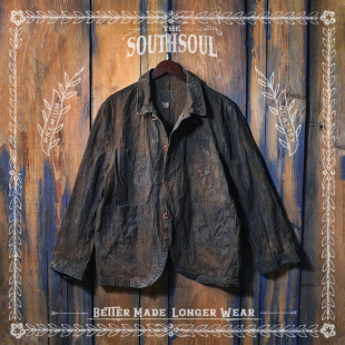 复古重磅纯棉细帆布植物染铁路工装 夹克手工柿染铁锈染草木染外套