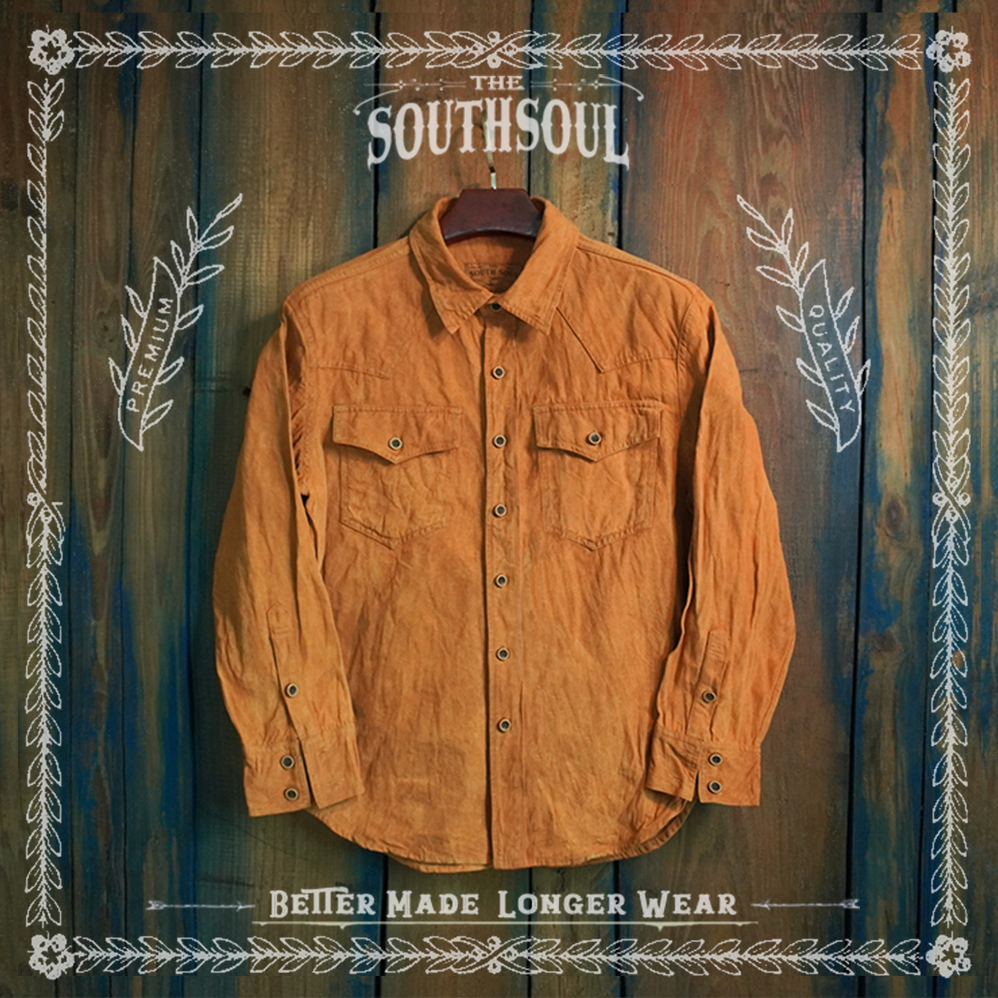 重磅纯棉手工植物染泥染西部衬衫