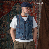 李现同款 地方重磅刺子马甲蓝染单排扣水洗做旧southsoul 去有风