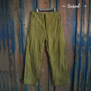 手工植物染草木染橄榄绿休闲裤 美式 复古重磅纯棉栀子染OG107军裤