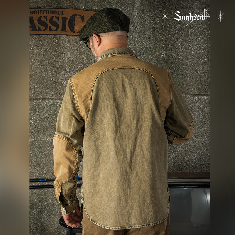 美式复古450g重磅纯棉防撕裂丛林布衬衫夹克重工做旧双扇形轭外套,男装,夹克,淘宝优惠券,粉丝福利购,淘宝优惠卷