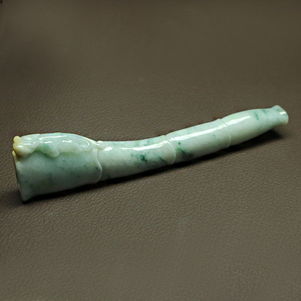 天然玉石烟嘴翡翠飘花雕刻手工烟斗男士烟具非过滤烟嘴竹节貔貅嘴