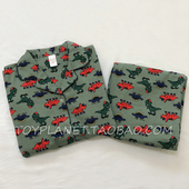 长裤 纯棉磨毛春秋冬男女情侣卡通睡衣长袖 家居服套装 恐龙世界