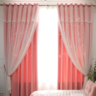 网红ins窗帘布纱一体双层韩式公主风帘头客厅卧室全遮光成品