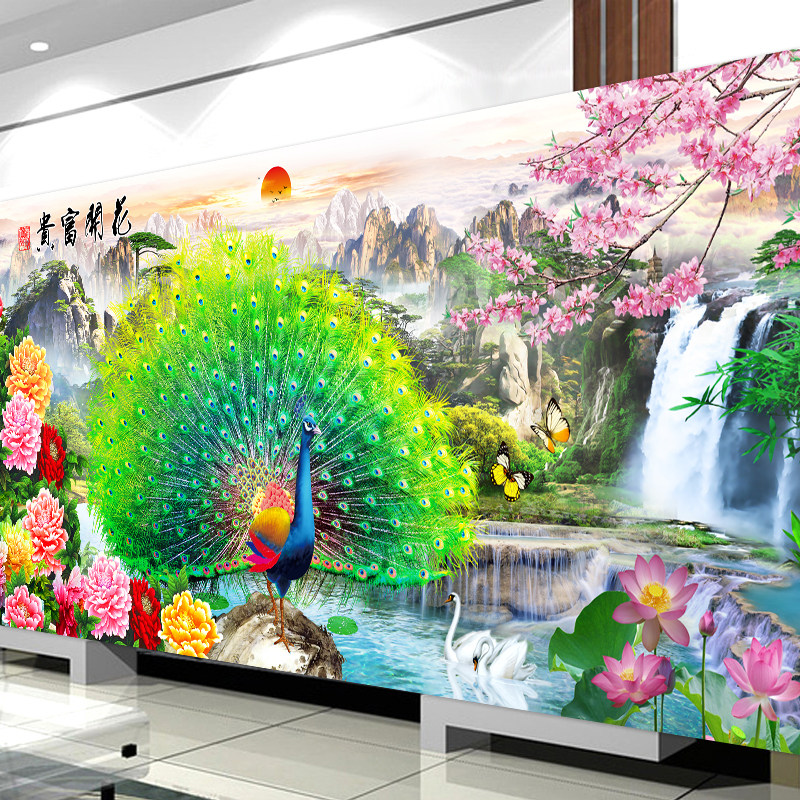 2026新款钻石画满钻客厅花开富贵贴钻十字绣孔雀点砖石画风景山水