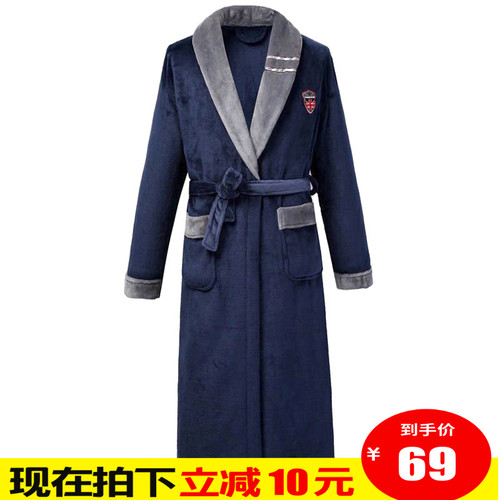 新款珊瑚绒男士睡袍加长加厚