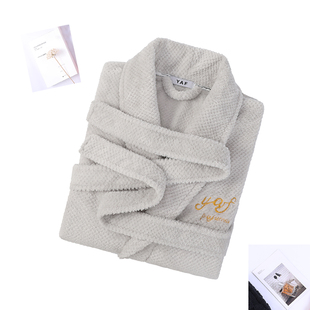 珊瑚绒长袖 情侣睡衣男一体式 睡袍女吸水居家浴衣 浴袍网红新款 四季