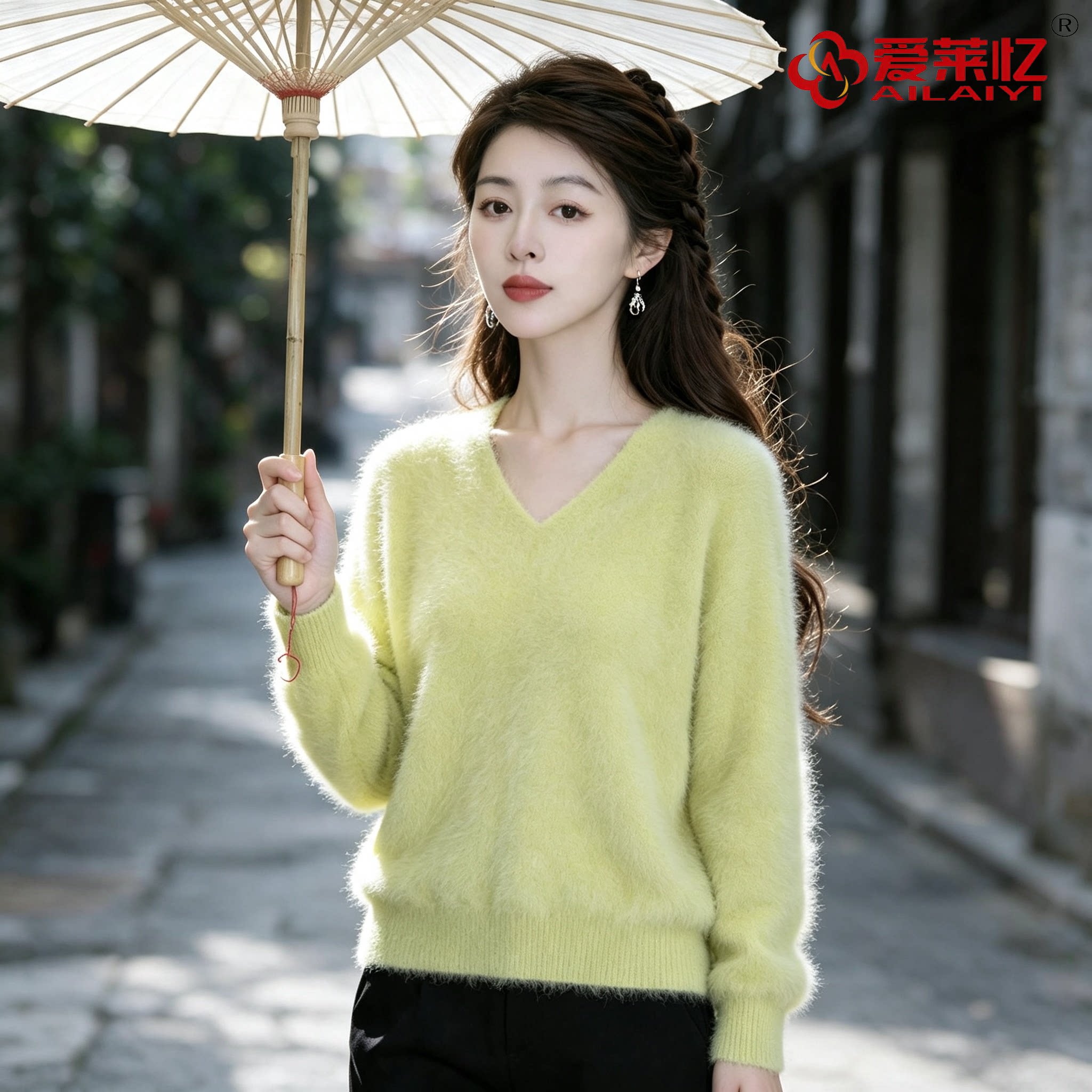 爱莱忆高端V领保暖羊绒衫女款