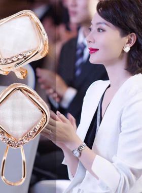 S999银针百搭黑白色猫眼石耳针扣女耳钉耳环职场气质耳饰耳坠饰品