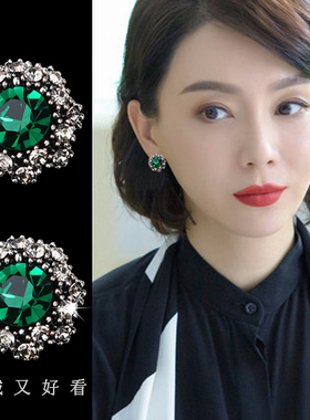 热卖2025新款绿色祖母绿耳钉精致小巧s999银针耳饰高级气质耳环女