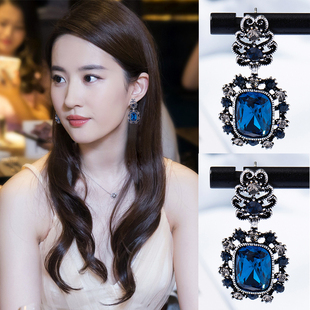 纯银针几何蓝色耳环女韩国新款潮气质高级感大气耳钉轻奢简约耳饰