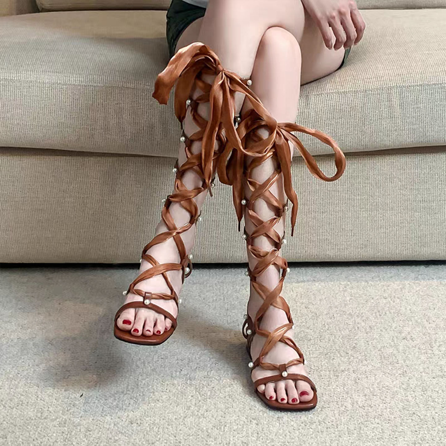 罗马凉鞋女2026夏季新款时尚百搭交叉绑带露趾长筒凉靴子外穿百搭