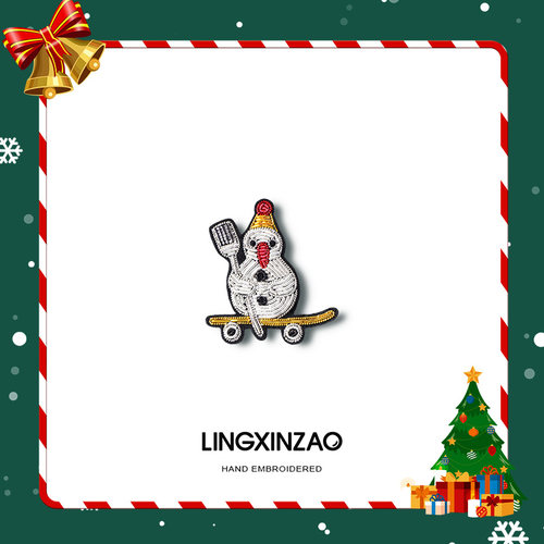 圣诞节礼物雪人胸针手工刺绣