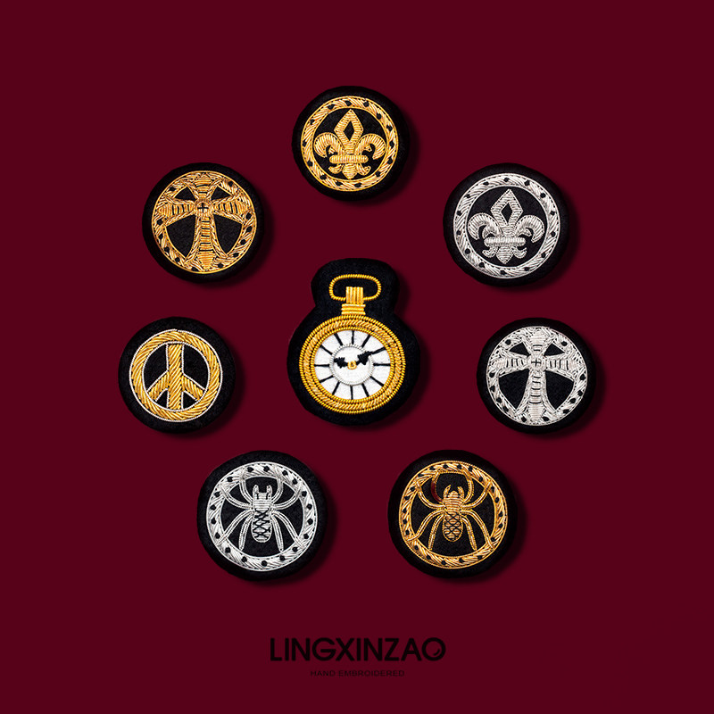灵心造手工刺绣圆形标志高档精致布贴补丁衣服装饰diy配饰徽章潮
