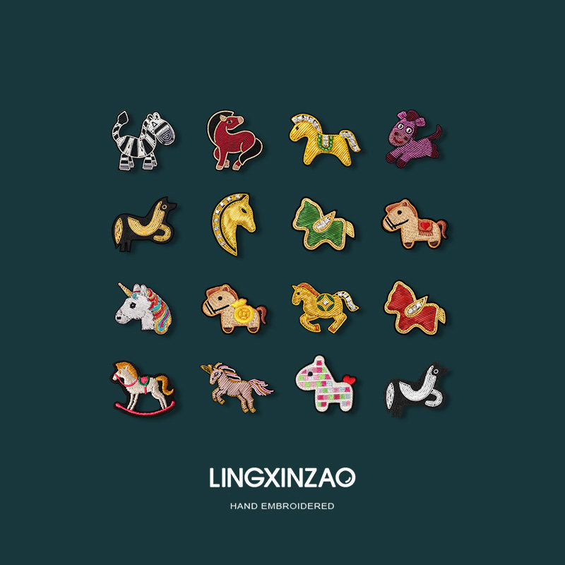 马年生肖礼物精致本命年小马胸针印度丝手工刺绣衣服别针配饰徽章