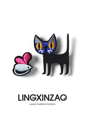 精致胸针可爱日系设计感小众猫咪老鼠布艺高档刺绣胸花别针配饰潮