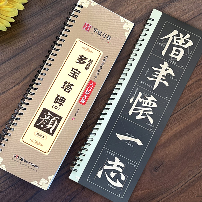 共3本 颜真卿多宝塔字卡 多宝塔碑临摹卡字帖 全文米字格原帖高清修复放大版简体旁注 碑帖近距离临摹字卡 颜体楷书教程毛笔书法