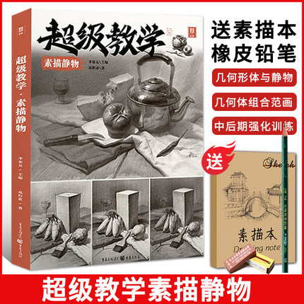 超级教学素描静物 2022敲门砖李家友邓程业 素描静物单体组合素描几何体静物石膏临摹范本画册基础美术高考书