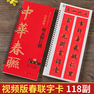 视频版 赵孟頫行楷集字春联118副随身近距离临摹练字卡行楷书毛笔书法字帖春节对联楹联福字春字吉语合体字合集写春联大全一本就够