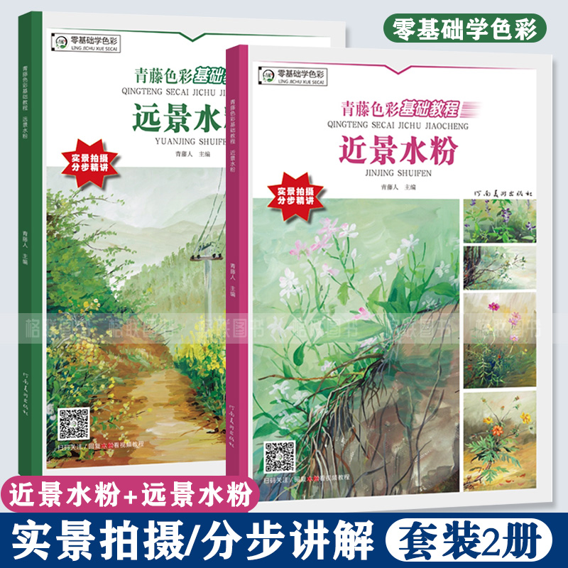全2册 青藤色彩基础教程 近景水粉+远景水粉 零基础学水粉风景写生入门书籍 青藤人少儿美术教材 儿童自学绘画初学者水粉临摹画册