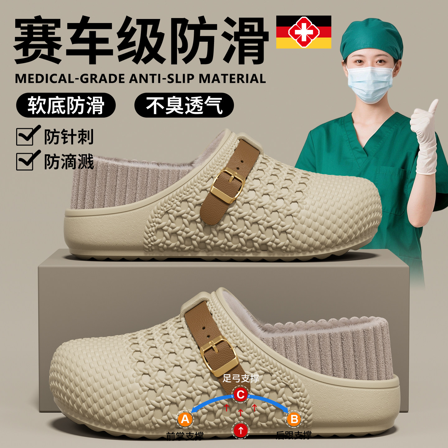 医用手术室棉拖鞋女冬季外穿防水防滑足弓支撑不累脚包跟保暖棉鞋
