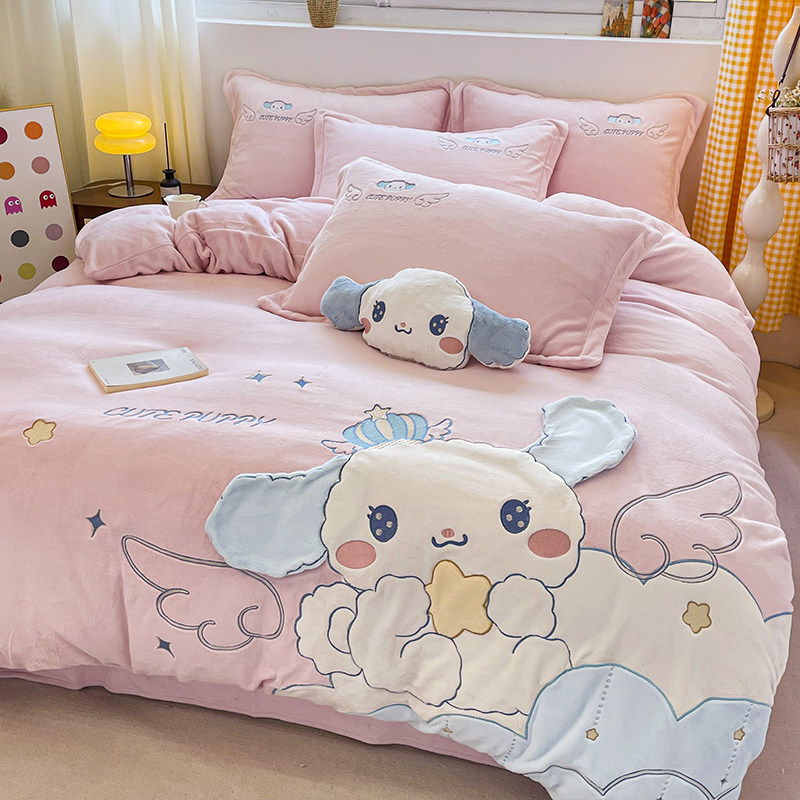 2025新款高克重牛奶绒毛绒贴布绣花保暖四件套冬季加厚学生三件套,床上用品,床品套件/四件套/多件套,淘宝优惠券,粉丝福利购,淘宝优惠卷