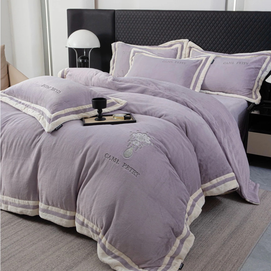 2025新款高克重加厚全消光牛奶绒四件套冬季绣花款被套床单绒王4