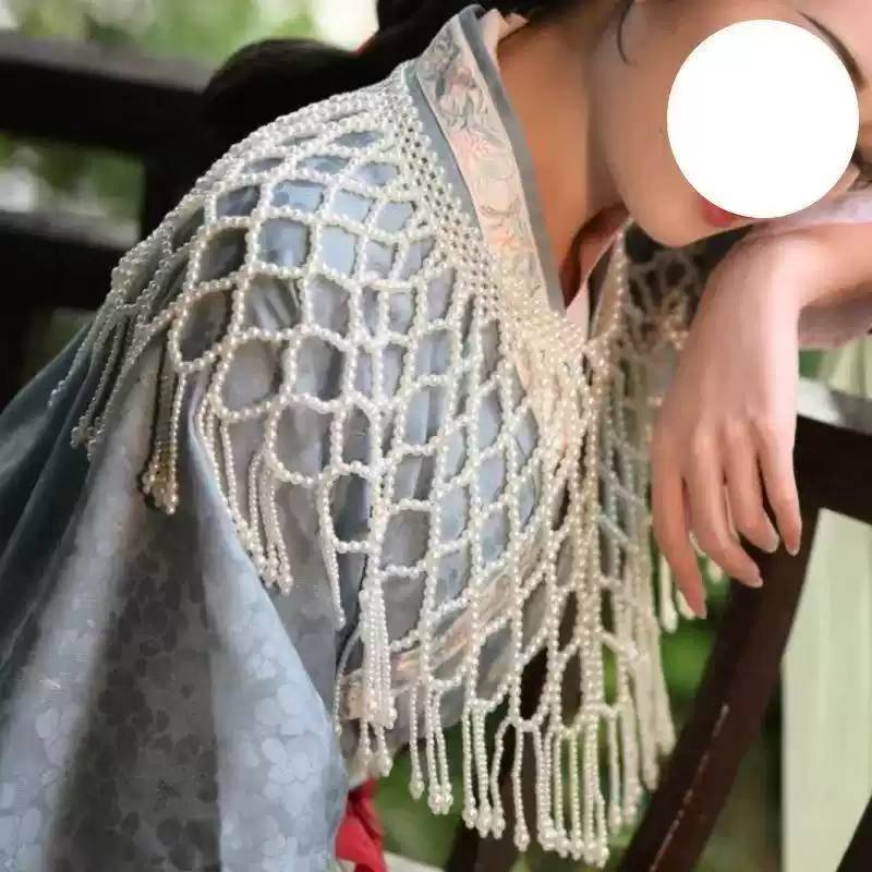 新中式汉服明制流苏云肩古风优质珍珠婚纱结婚礼服旗袍披肩高端款