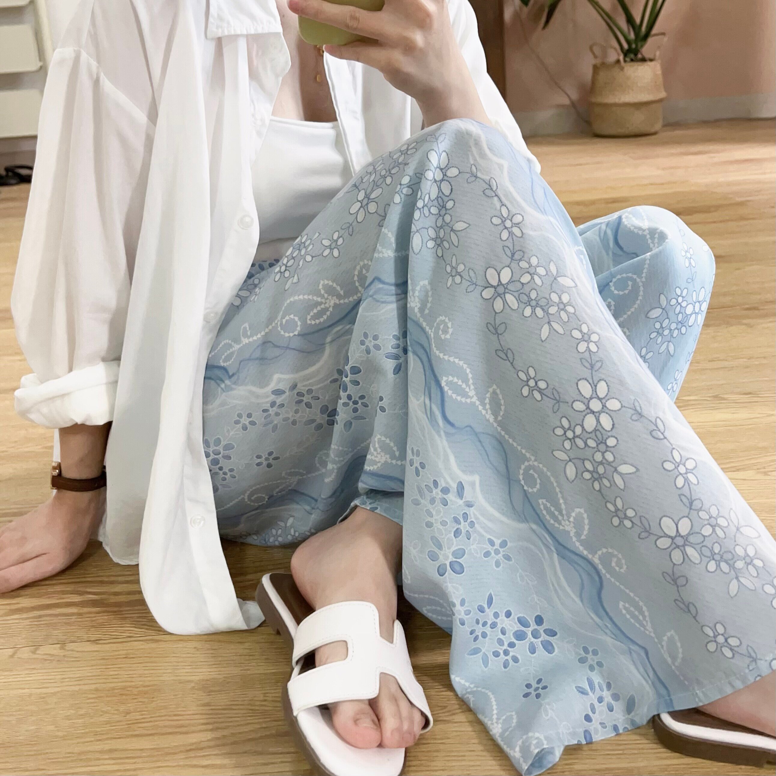夏季高级棉绸睡裤薄款女士人造棉沙滩防蚊长裤棉绸可外穿家居裤子