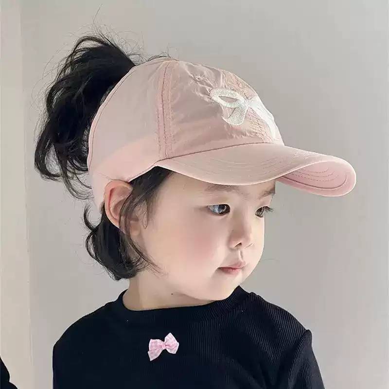 儿童春夏季鸭舌帽透气速干空顶帽女宝宝可扎马尾防晒帽大帽檐遮阳