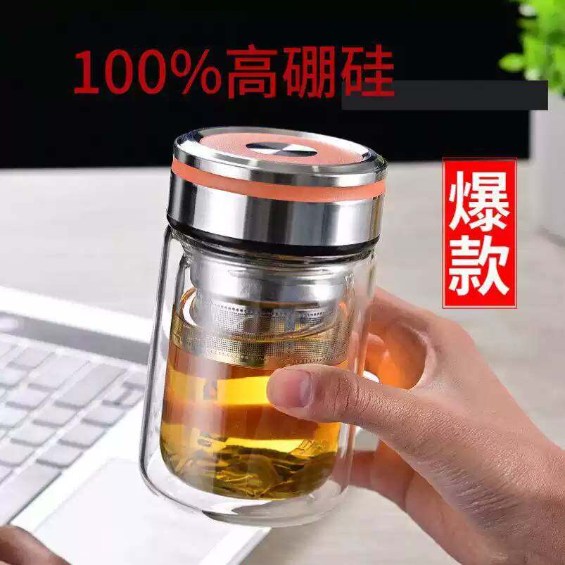 【加厚款】矮胖玻璃杯加厚双层高硼硅耐高温透明家用杯子可携式泡