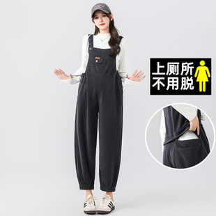 孕妇背带裤春秋款2026新款孕妇装秋冬外穿小个子灯芯绒免脱裤子女