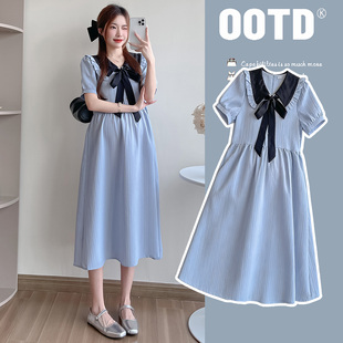 孕妇夏季连衣裙显瘦小香风孕妇装宽松小个子娃娃领短袖夏天裙子女