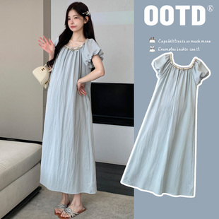 2026孕妇夏季连衣裙中长款过膝宽松遮肚长裙洋气泡泡袖孕期裙子女