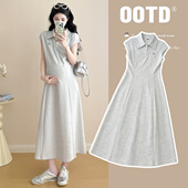 T恤显瘦裙子女 简约休闲孕妇装 孕妇夏装 连衣裙Polo领长裙2026新款