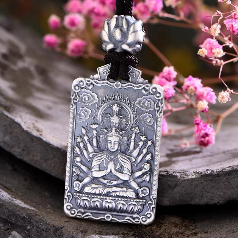 999纯银本命佛文殊菩萨吊坠男潮复古十二生肖八大守护神转运挂坠