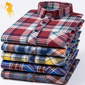 磨毛免烫休闲宽松全棉加肥加大码 保罗纯棉格子衬衫 男中年长袖 衬衣