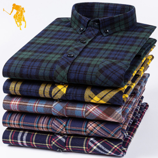 男中年加肥加大码 保罗正品 衬衫 磨毛格子长袖 衬衣全棉 100%纯棉秋季