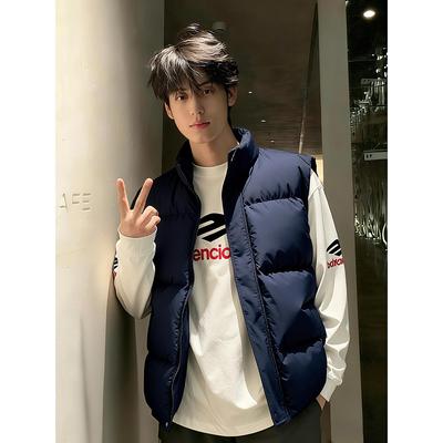 藏青色轻薄羽绒马甲棉服男款冬季潮牌无袖外穿坎肩袖背心立领外套