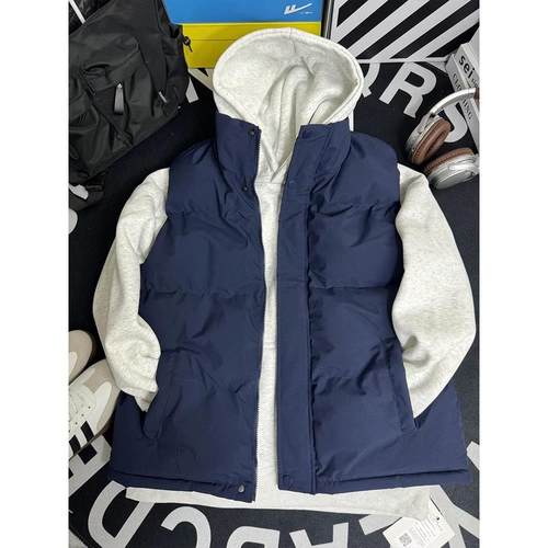 藏蓝色美式羽绒马甲男款秋冬叠穿无袖外穿坎肩背心青少年棉服外套
