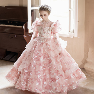 粉色女童礼服2025秋冬新款小女孩生日公主裙高级感小主持人演出服