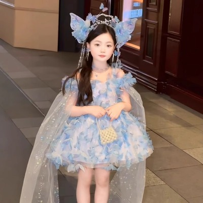 蓝色蝴蝶公主小礼服2025新款