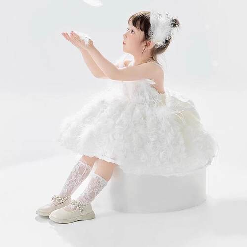 女童洋气礼服公主裙儿童手作裙生日演出服2026新款高端白色连衣裙