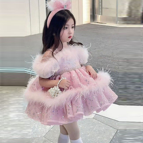 女童礼服高端洋气小女孩生日蓬蓬公主裙轻奢花童婚礼小主持演出服