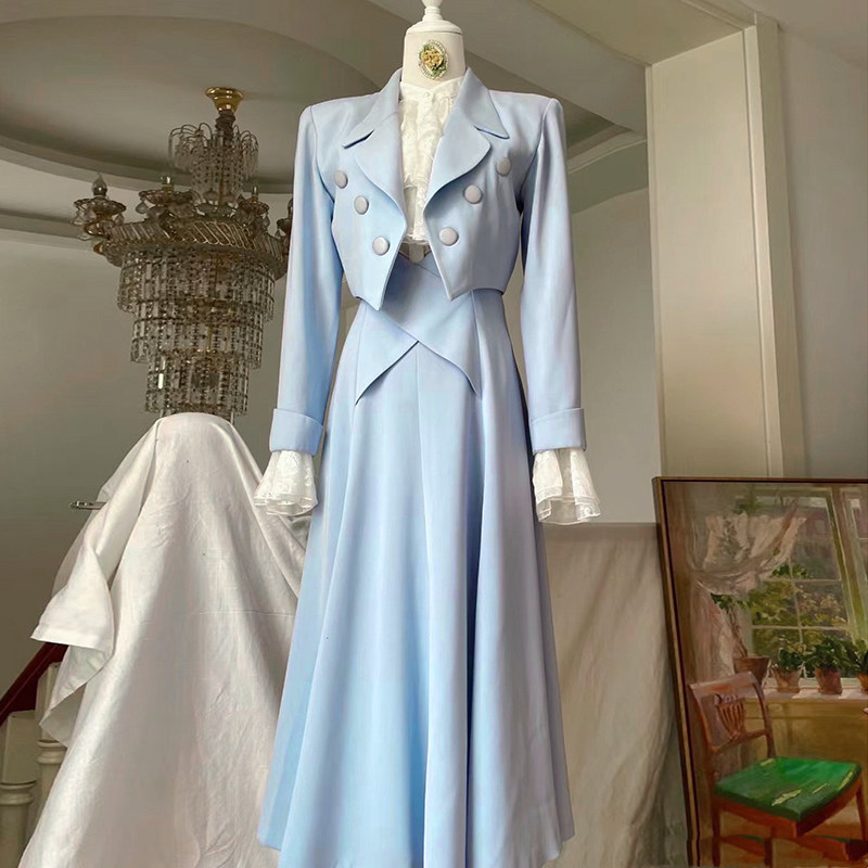 2022法式vintage中古蓝色小西装