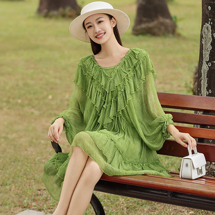 真丝桑蚕丝连衣裙女中年妈妈小个子时尚百搭洋气宽松显瘦短款裙子