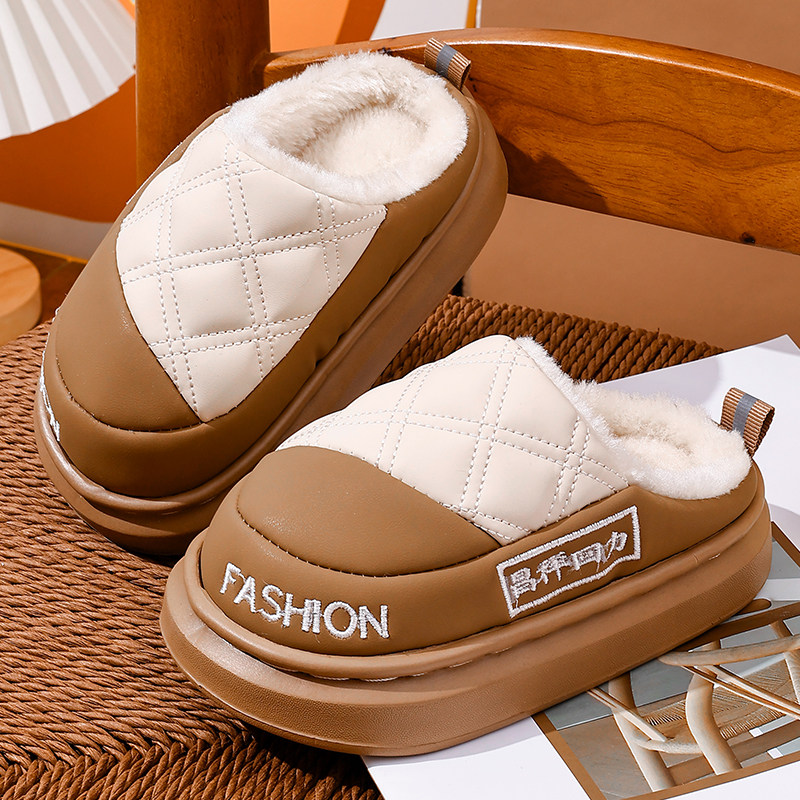 昌祥回力儿童棉拖鞋男童皮面防水加绒亲子拖鞋男女童居家冬季保暖